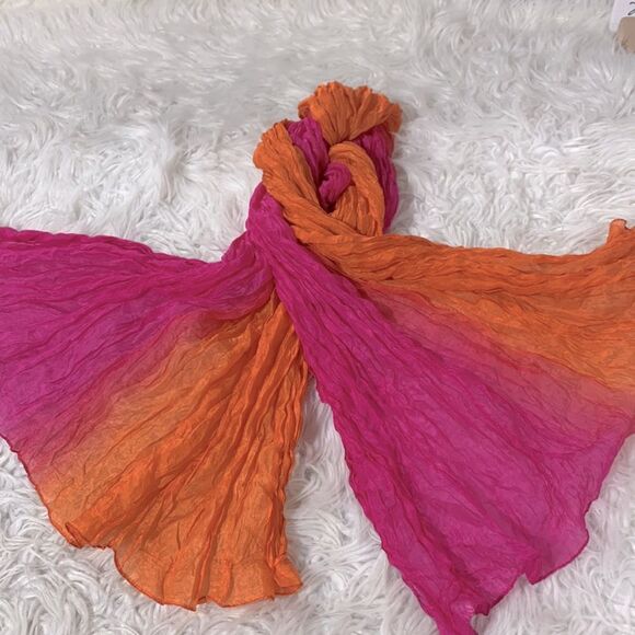 PURE SILK 2 tone crinkle scarf - Picture 2 of 7